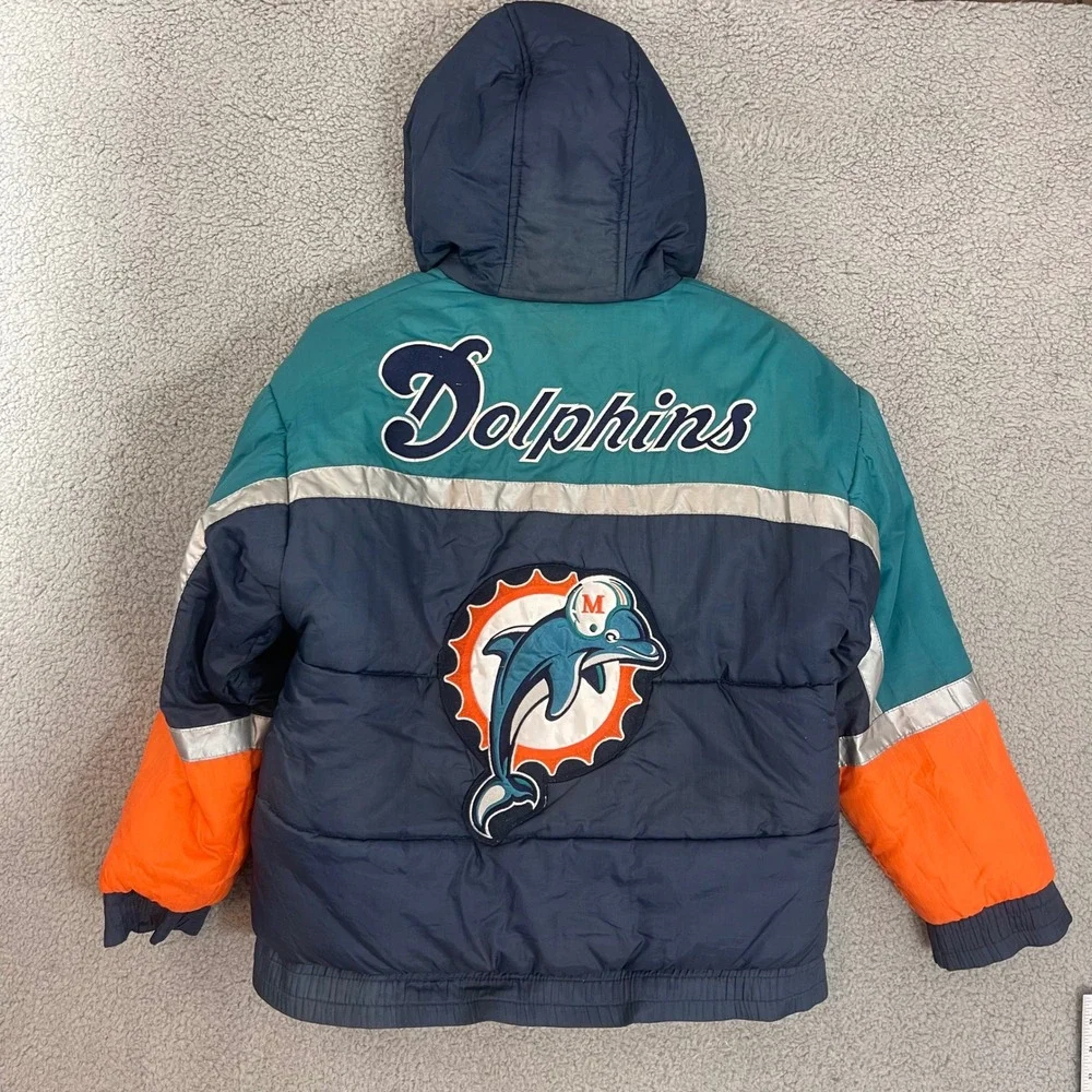 Pro Player Vtg 90's Kids Youth Large Miami Dolphins NFL Reversible Puffer Jacket